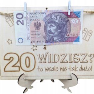 ZABAWNY ORYGINALNY PREZENT NA 20 URODZINY KOPERTA PIENIĄDZE ŻYCZENIA NAPIS