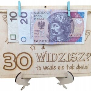 ZABAWNY ORYGINALNY PREZENT NA 30 URODZINY KOPERTA PIENIĄDZE ŻYCZENIA NAPIS
