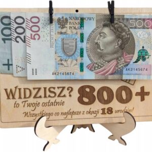 DREWNIANA KARTKA PAMIĄTKA PREZENT NA 18 URODZINY TWOJE OSTATNIE 800 PLUS +