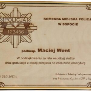 PREZENT PODZIĘKOWANIE POŻEGNANIE POLICJANTA FUNKCJONARIUSZA EMERYTURTA RAMA