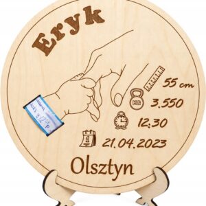 METRYCZKA URODZENIA DZIECKA Z IMIENIEM NA OPASKĘ SZPITALNĄ PREZENT CHRZEST