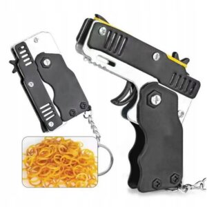 BRELOK DO KLUCZY PISTOLET NA GUMKI RECEPTURKI DO STRZELANIA ZABAWKA GADŻET