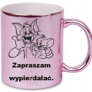 RÓŻOWY ZABAWNY KUBEK DO PRACY ZAPRASZAM WYPIERDAL*Ć PREZENT URODZINY TOM