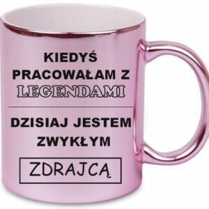 RÓŻOWY KUBEK POŻEGNALNY PREZENT NA ODEJŚCIE KOLEŻANKI Z PRACY ZDRAJCA DLA