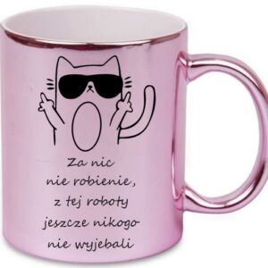 ZABAWNY ŚMIESZNY RÓŻOWY KUBEK NA PREZENT DO PRACY W BIURZE POLICJA NADRUK