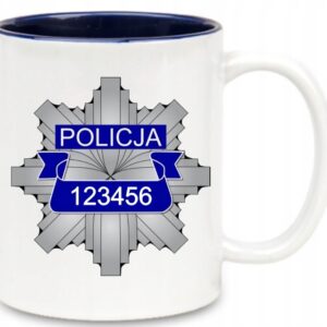 ŚMIESZNY KUBEK PREZENT DLA POLICJANTA DO PRACY ODZNAKA POLICJA NUMER IMIE