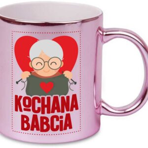 RÓŻOWY KUBEK PREZENT DLA NA DZIEŃ BABCI KOCHANA BABCIA DRUTY SZYDEŁKO FOTEL