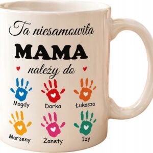 KUBEK PREZENT NA DZIEŃ MAMY MATKI TATY OJCA Z IMIONAMI OD DZIECI RĘCE DŁONI