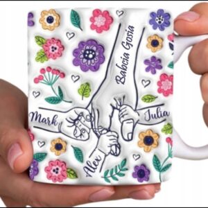 KUBEK Z MOTYWEM RĄK WNUKÓW PERSONALIZOWANY PREZENT NA DZIEŃ BABCI I DZIADKA