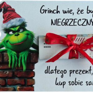ŚWIĄTECZNY BON GRINCH NIEGRZECZNY PIENIĄDZE ŚWIĘTA PREZENT MIKOŁAJK VOUCHER