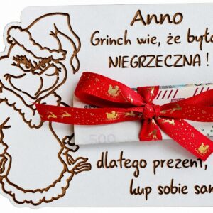 ŚWIĄTECZNY BON GRINCH NIEGRZECZNY PIENIĄDZE ŚWIĘTA PREZENT MIKOŁAJKI VOUCHE