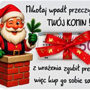 ŚWIĄTECZNY BON DLA KOBIETY KOMIN PIENIĄDZE ŚWIĘTA PREZENT MIKOŁAJKI VOUCHER