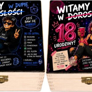 PUDEŁKO NA 18 URODZINY WITAMY W DUPIE SKRZYNKA PIENIĄDZE PREZENT I ŻYCZENIA